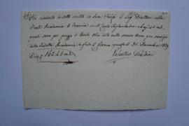 quittance pour l’huile fournie durant l’année 1829, de Valentino Piraldini à Horace Vernet, fol. 101