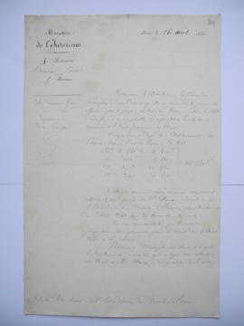 trois lettres sur l’injonction de la Cours des Comptes, budget de 1851 et ses justificatifs relat...