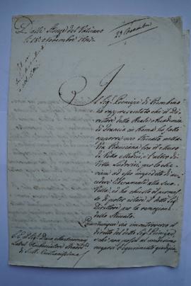 lettre demandant au prince de Piombino d’enlever la barrière dans la via Pinciana entre le mur de...