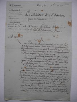 lettre au sujet de deux ordonnances que Lethière n’a pas portées en recette dans les comptes de 1...