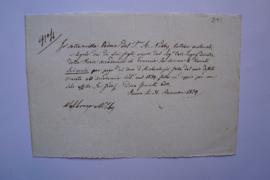 quittance pour le cours d’archéologie fait à l’Académie en 1839, de Valburga Nibby, veuve de prof...