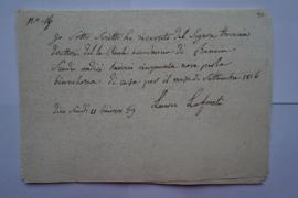 quatre quittances pour la lingerie de la maison du mois de septembre au décembre 1816, de Luisa L...
