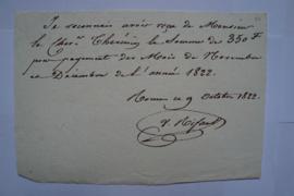 quittance pour la pension de novembre à décembre 1822, du pensionnaire Louis Rifaut à Charles Thé...