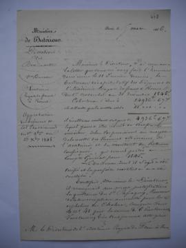 lettre portant l’approbation des dépenses de l’Académie du 1er novembre au 31 décembre 1845, du c...