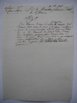 lettre accompagnant l’envoi du 3e copie du compte de 1814 avec les pièces à l’appui, de Lethière ...