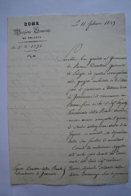 lettre relative à la demande de permis pour le modèle Vittoria Testa di Frosinone de rester à Rom...