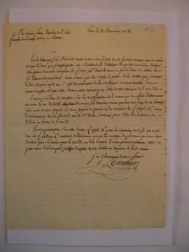 Lettre de J. Récamier à Joseph-Benoît Suvée, servant de sous-pochette, fol. 113 et 133, contenant...