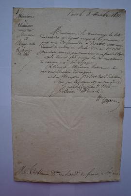 lettre servant de sous-pochette accompagnant la liste des Grands Prix de 1821, du secrétaire d’Ét...