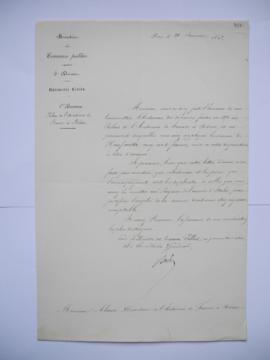 lettre relative au bordereau des dépenses 1851 et pièces justificatives, de Lacrosse, ministre de...
