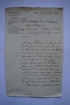 lettre autorisation d’acquitter la somme destinée à feu Cramer, du ministre à Lethière, fol. 164-165