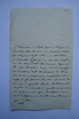 lettre demandant autorisation pour les étudiants de l’Académie des Beaux-arts de Bologne d’obteni...