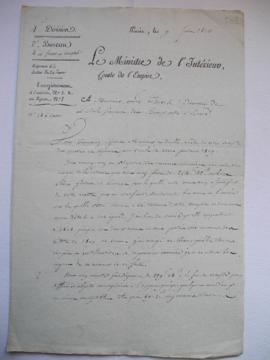 lettre accompagnant un double arrêté du compte des recettes et dépenses de 1809, du ministre de l...