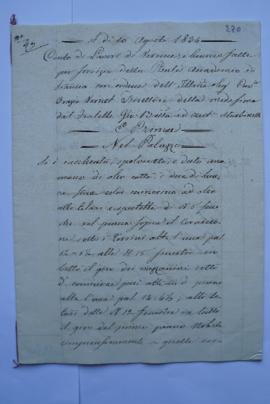 cahier de comptes et quittance pour les travaux du 10 août 1834, des badigeonneurs Antonio et Gio...