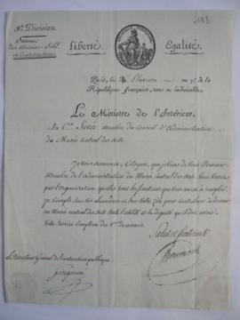 Acte de nomination de Joseph-Benoît Suvée comme membre du Conseil d’administration du Musée centr...