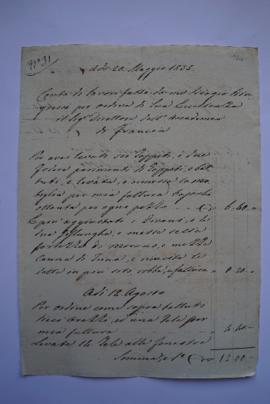 compte et quittance pour les travaux du 12 août 1835, du tapissier Bagio Ringressi à Ingres, fol....