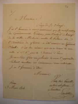 Lettre attestant la bonne réception de la ratification du Gouvernement toscan de l’acte d’échange...