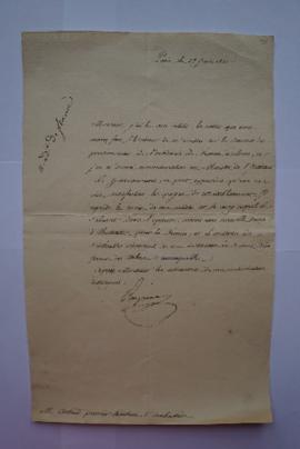 lettre réponse à la notice sur les travaux des pensionnaires, de Pacquier à Artaud, premier secré...