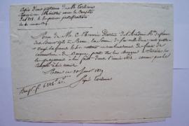 copie d’une quittance de M. Torlonia envoyée au Ministre avec le Compte de 1818. et les pièces ju...