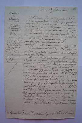 lettre sur l’envoi d’une expédition du compte général des recettes et dépenses de l’Académie Roya...