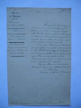 lettre annonçant que M. Moillet, pensionnaire, est chargé d’exécuter une copie d’un tableau de Gr...