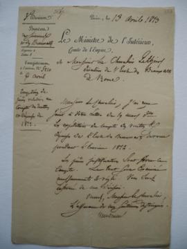 lettre accusant réception du compte des recettes et dépenses de 1812, accompagnée des pièces just...