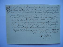 certificat relatif aux retenues des pensionnaires des mois de septembre et d’octobre 1843, de Jea...