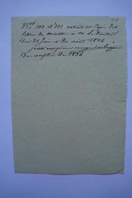 note sur les lettres du ministre du 21 juin et 30 août 1836 jointes aux pièces envoyées à l’appui...