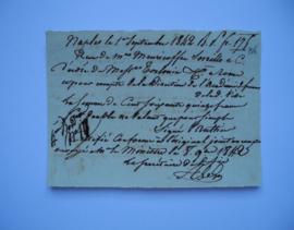 certificat de quittance du pensionnaire en voyage, du graveur André Vauthier à Sorrillo, banquier...