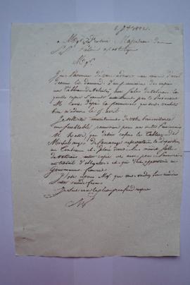 lettre demandant la permission pour exécuter une copie du tableau de Michel-Ange de Caravage repr...