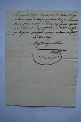 lettre informant du départ des troupes napolitaines du château St Ange, de Ternet, adjoint-major ...