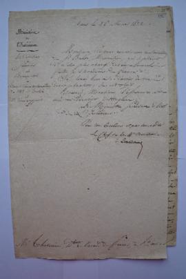 lettre servant de sous-pochette renvoyant une réclamation de Sebastiano Baldi, du chargé des enca...