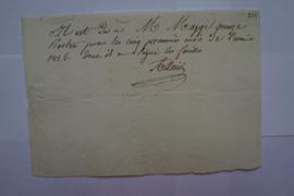 certificat pour la somme due à Maggi pour les 5 premiers mois de l’année 1816, de Guillaume Allai...
