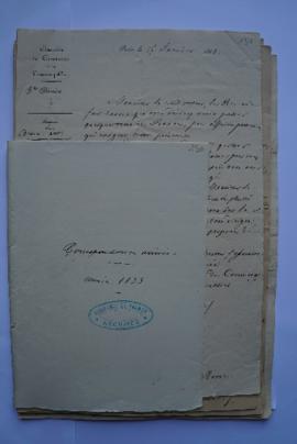 « Correspondance arrivée. Année 1833 », sous-pochette contenant folios de 131 à 159, fol. 130, 160