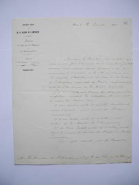 lettre informant des ordres pour la confection des habits pour le service de l’Académie conformém...