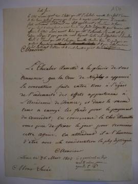 Lettre du chevalier Ramette à Joseph-Benoît Suvée, avec brouillon de la réponse de Joseph-Benoît ...