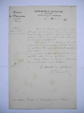 trois lettres relatives au projet de budget pour l’exercice 1850, nouvel inventaire des objets mo...