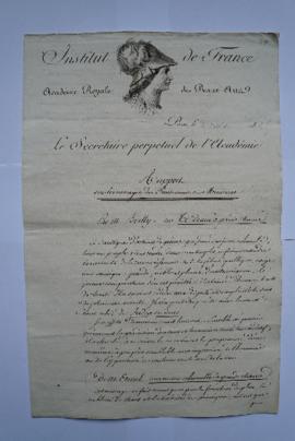 « Rapport sur les ouvrages des Pensionnaires Musiciens [de l’année 1824] », du secrétaire perpétu...