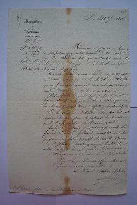 lettre au sujet de la statue du Roi de Cortot, terminée et placée, du ministre Laîné à Charles Th...