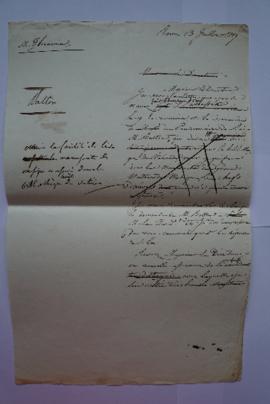 lettre informant de la transmission de la demande de Batton, pensionnaire compositeur, du cardina...