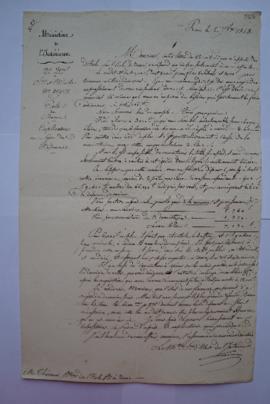 lettre au sujet du travail de Massin-Turina pour 1820, du secrétaire d’État à Charles Thévenin, f...