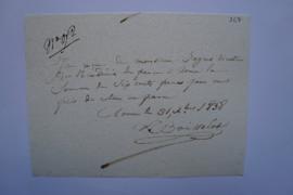 quittance pour les frais de retour en France, du compositeur Xavier Boisselot à Ingres, fol. 267