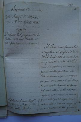 lettre sur le refus du payement de la taxe par le directeur de l’Académie, d’A. Tosti, trésorier ...