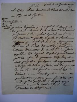 Brouillon de lettre demandant les copies des plans et élévations du Palais de l’Académie de Franc...