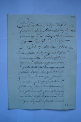 cahier des comptes et quittance pour les travaux du 7 septembre 1825, du serrurier Carlo Carlucci...