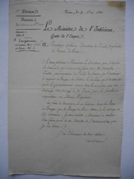 lettre autorisant l’exposition du tableau de Joseph Denis Odevaere à Bruges, à la condition que c...