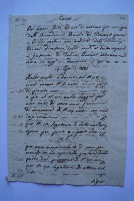 cahier de comptes et quittance pour les travaux du 14 avril au 16 juin 1831, du vitrier Felice Du...