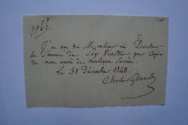 quittance pour copie de l’envoi de musique sacrée, du compositeur Charles Gounod à Ingres, fol. 487