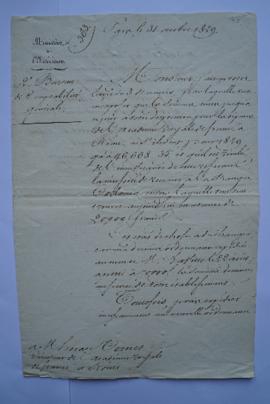 lettre au sujet des dépenses pour 1829, du ministre de l’Intérieur, La Bourdonnay, à Horace Verne...
