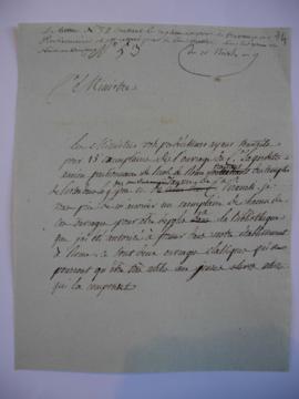 Brouillon de lettre demandant des ouvrages pour la Bibliothèque de l’Académie, de Joseph-Benoît S...