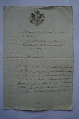 lettre informant des ordres de la princesse de Piombino et de Lucques de faire venir de Rome à Ca...